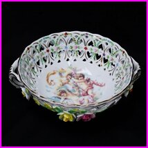 □MEISSEN/マイセン 透かしボウル 直径約18cm/ホワイト/金彩/ハート/キューピット/花/陶磁器/洋食器&0362000078_画像1