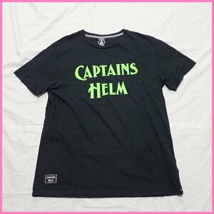 ★CAPTAINS HELM/キャプテンズヘルム × volcom/ボルコム 半袖Tシャツ メンズM/ブラック×グリーン/ロゴプリント/コットン100%&1927900048