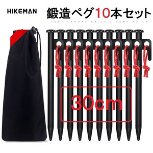 HIKEMAN 30cm ペグ セット 硬い土 砂地 草地用 タープペグ φ10mm ステーク テントペグ ペグセット パーツ ケース付き 106