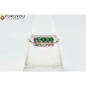 PM900 緑石 カラーストーン メレダイヤモンド 0.37ct 0.39ct プラチナデザインリング 15.5号 4g 指輪