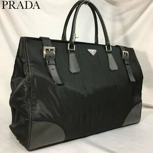 希少 極美品 ベルト金具 大容量 ビジネスバッグ A4収納 ロゴプレート PRADA プラダ 刻印 白タグ メンズ ナイロン レザー 黒 ブラック ネロ