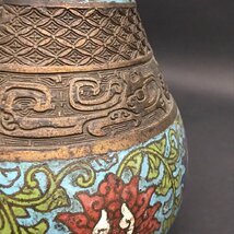 ER1026-13-4 七宝 七宝焼 2点 インテリア 花瓶 フラワーベース 花器 壺 壷 工芸品 骨董品/大：口径10×H32cm 小：口径7×H19cm 100サイズ_画像10