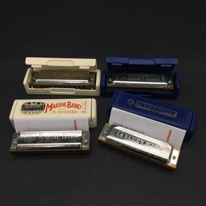 ER1023-8-3 ハーモニカ 4点 まとめ BLUE HARP MARINE BAND M HOHNER ケース有 楽器 器材 全長10cm 60サイズ 