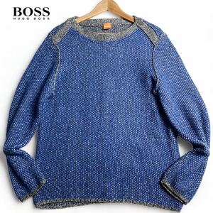 編み込み/極美品 ●HUGO BOSS ヒューゴボス メンズ 長袖 ロングスリーブ ニット セーター トップス ミックスカラー ブルー L 大谷翔平