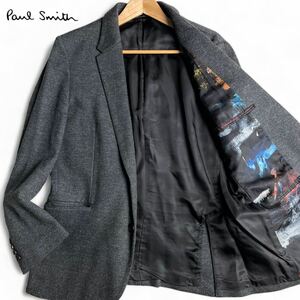 希少L2/極美品 ●PS Paul Smith ピーエスポールスミス テーラードジャケット ビジネス 裏地総柄 シングル スーツ 霜降り 総裏 グレー 1円〜