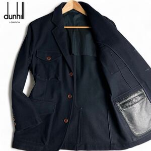 極美品/1円 ●ダンヒル dunhill メンズ ウール コート ジャケット アウター ミリタリー レザー 本革ポケット ダークネイビー 着用感 L位