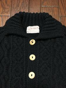  Scotland made Inverallan INVERALLAN cable braided hand knitted black black wood button cardigan small size Britain made 