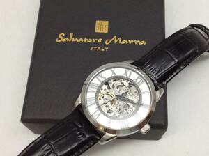 #1215 Salvatore Marra サルバトーレマーラ SM-16101-9 レザーバンド 革 手巻き スケルトン メンズ 腕時計 白文字盤 稼動 箱付き