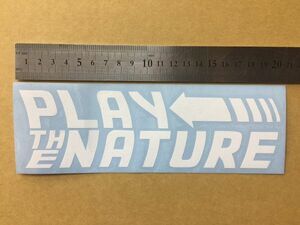 ”PLAY THE NATURE”　MITSUBISHI DELICA　キャッチフレーズ　バックトゥーザフューチャー風　切り抜きステッカー　白