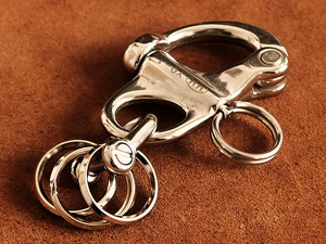  two -ply ring x3 piece attaching snap shackle key ring ( silver ): stainless steel key holder military Vintage outdoor kalabina