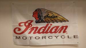 INDIAN　MOTORCYCLE　インディアンモーターサイクル　ロゴフラッグ　ホワイト、タペストリー　新品未使用 