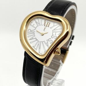 YVES SAINT LAURENT ハート ロゴインデックス quartz クォーツ Swiss ゴールド 金 レザーベルト ブラック 黒 YSL イヴサンローラン D33