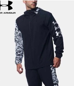 美品 定価20900円 アンダーアーマー 薄手 ウーブン ジャージ 上下セットアップ 黒 XL メンズ ブラック UNDER ARMOUR フード 1358816