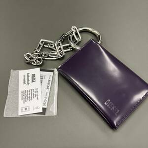 【中古】DIESEL ディーゼル カードケース パープル 紫 シャイニー レザー ボタン パスケース 小物