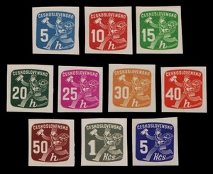 ee37y5-4c　チェコスロバキア1945年　新聞切手・配達少年・10枚完　MNH/A