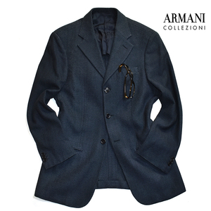 [定価１０万] アルマーニ コレツィオーニ ARMANI ストレッチ シルクウールジャケット 46 メンズM 秋冬 国内正規品 ブルー 青