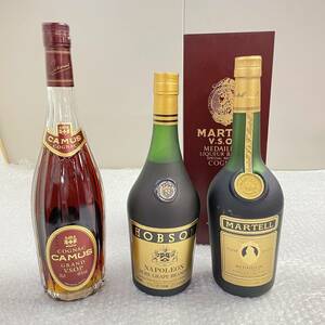 B1625(114)-155/ST3000　酒 ※同梱不可 3点まとめ　CAMUS GRAND V.S.O.P 40％700ml　HOBSON NAPOLEON 40％700ml　MARTELL 40％700ml 木箱入