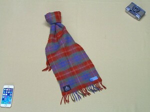 マフラー メンズ&レディース♪Made in Scotland 英国製 えんじ色系チェック LAMBSWOOL100% ラムウール 3930■郵便送料全国一律210円