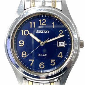 B050-CH4-5 ◎ SEIKO セイコー SOLAR ソーラー V145-0BV0 メンズ 腕時計 ソーラー時計 デイト ネイビー文字盤 コンビカラー 稼働 ①