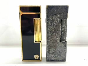 A209-W7-738▲dunhill ダンヒル ガスライター ブラック ゴールド 2点セット まとめ売り 喫煙グッズ 喫煙具 火花あり ②