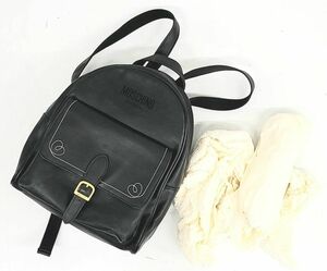 A312-W11-200 MOSCHINO モスキーノ ハート柄 ロゴ入り リュックサック ブラック レザー レディース ファッション④