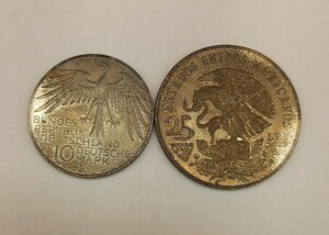 ■SA 1968年 メキシコ オリンピック 開催記念 25ペソ 銀貨 記念コイン MEXICO peso ドイツ ミュンヘン 五輪 10MARK 1972 2枚セット