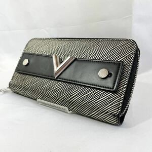 【美品】 正規品 ルイヴィトン LOUIS VUITTON 長財布 ジッピーウォレット エッセンシャル プラティーヌ ラウンドファスナー シルバー 黒