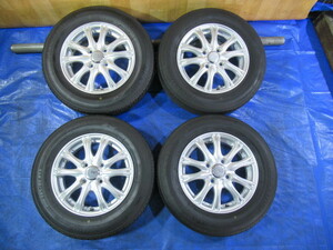 激安即決！Legeles 13-4B 4H/100 ET42 + BRIDGESTONE 145/80R13 2021/2022年製 中古4本！アルト ライフ ワゴンR タント ムーヴ等！T007626