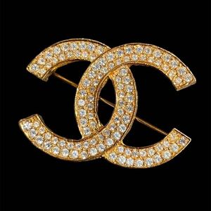  прекрасный товар CHANEL здесь Mark стразы брошь Gold цвет Vintage 