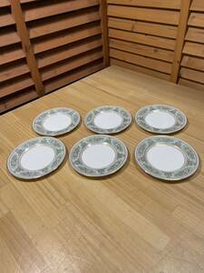 Y送料無料 ◎296【WEDGWOOD】 ウェッジウッド コロンビア セージグリーン 17.5cm プレート 黒壺 金彩 6枚セット 中古