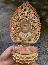 超人気★極上品 彩金彩繪 木彫仏像　総檜材 大日如来座像 高さ約28cm_画像5