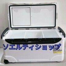 釣り用クーラーボックス 大容量48L 大型 座れる頑丈マッスルボディ 防水 サイドハンドル キャスター付 釣り 保冷力150h 水栓付き 白&黒_画像8