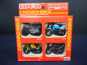 チョロバイ【EXPO'03】全4台 外箱入 CHOROBIKE GSX750S/KL250R/DT200R/RZ250R チョロQ タカラ バイク ミニカー