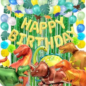 恐竜バルーン　恐竜　誕生日ガーランド　風船　飾り　誕生会　1歳　緑　バルーン