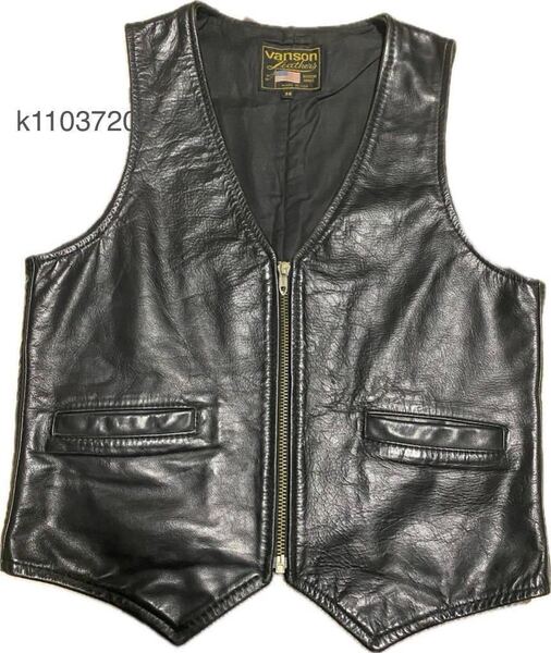 【送料無料】90'S VANSON VZ LEATHER VEST BLACK made in USA talonタロン サイズ38 バンソンレザーベスト ブラック 牛革 バイカー