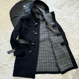 希少LL バーバリーブラックレーベル ダッフルコート ロングコート 水牛トグル ホースロゴ刻印 ブラック Burberry Black Label 黒 メルトン