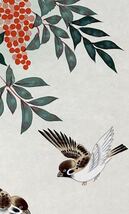 ［真作］諏訪晧人 作「南天福寿」絹本 花鳥図 鳥獣 日本画 絵画 日本美術 掛軸 共箱_画像7