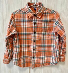 ユニクロ　キッズ　フランネルチェックシャツ　オレンジ　　110㎝ 長袖シャツ
