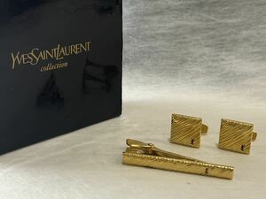 ◆ YVES SAINT LAURENT イヴ・サンローラン イブ・サンローラン YSL タイピン カフスボタン ゴールドカラー ケース付き ◆