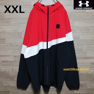 XXL size UNDER ARMOUR アンダーアーマー ストレッチ ウーブン フーディ パーカー ジャケット 2XL 黒/白/赤 美品 トレーニング ゴルフ