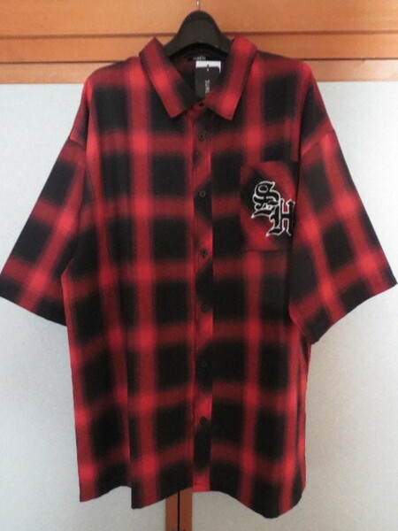 送料無料発送 ビッグサイズ SUREVE 半袖 黒/赤 チェック ワークシャツ 3L XXL 正規品 新品未使用 タグ付き（撮影、採寸の為開封）