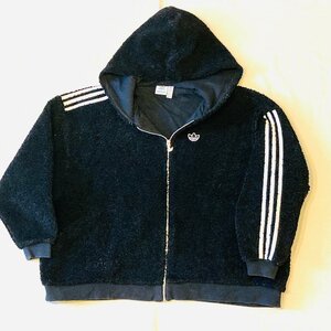 adidas　アディダス　PAKAIAN　ジップアップ ボア フリース　ドロップショルダー パーカー/フーディー　ブラック/黒　M　UKURAN:J32