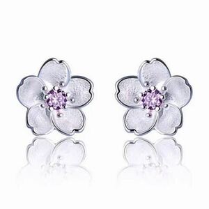  new goods AAA CZ amethyst flower earrings diamond earrings amethyst earrings silver 925 stamp have silver flower purple small pra gift free shipping 