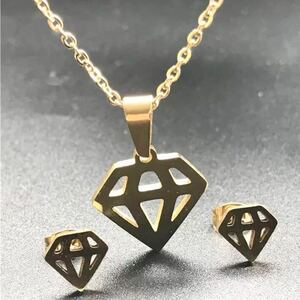 新品 ステンレス ダイヤモンド ジュエリーセット 2点セット ピアス ネックレス ゴールド 金 金属アレルギー ユニセックス ギフト 送料無料