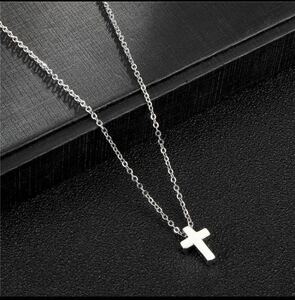 新品 ステンレス クロスネックレス シルバー 金属アレルギー 銀　シンプル 十字架 ユニセックス プレゼント クロス 45cm 送料無料