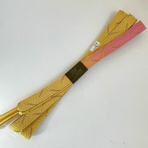 正絹 くみひも 帯締め 帯〆 金糸 淡黄 桃色 幅広 和装用 多久美 和装小物