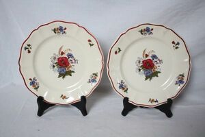 フランス アンティーク サルグミンヌ AGRESTE 古い陶器のデザート皿 矢車草のブーケの絵柄 2枚セット 美品