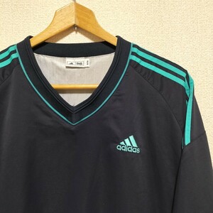 ☆old adidas golf Vネック 2way プルオーバー ナイロンジャケット デタッチャブル サイズXL ネイビー オールド アディダスゴルフ USED