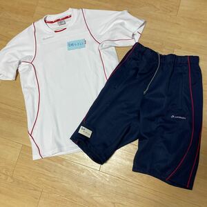 【展示見本使用 未着用】学校指定体操服半袖M左胸学校マーク入り&短パンM右前学校マーク入り お互い評価ナシにて