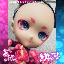 【リトでび】難ありDDH-27 F肌カスタムヘッド＋アイとマフラー付き /Pinkの左右非対称くん/レジン盛り_画像6